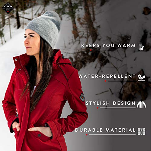 Alpine North Women's Soft-Shell Jacket Lightweight Water Repellent Long Coat (Small, Cranberry) - Thumbnail 4