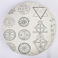 YOUWENll Round Decorative Throw Pillow Floor Meditation Cushion Seating/Spiritual Set with Circular Pentagram Icons Hidden Knowledge of Cosmos Print/for Home Decoration 17"x17" White Black