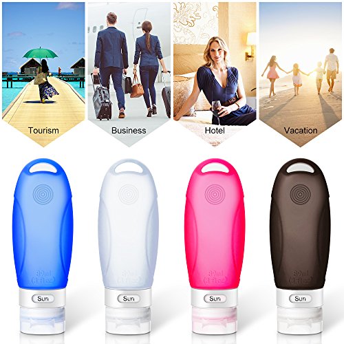Leak Proof Travel Silicone Bottles(4Pack,3oz),Soft Squeeeze Refillable Silicone Travel Containers,Travel Accessories for Carry On Luggage - For Shampoo, Conditioner, Lotion