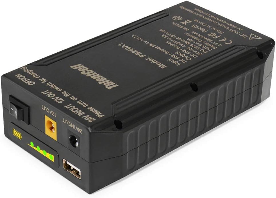 TalentCell PB240A1 Rechargeable 22400mAh 82.88Wh Lithium ion Battery Pack with 3 Port Output (DC 24/12V and 5V USB) for LED Light Strip, CCTV Camera, Mobile and more