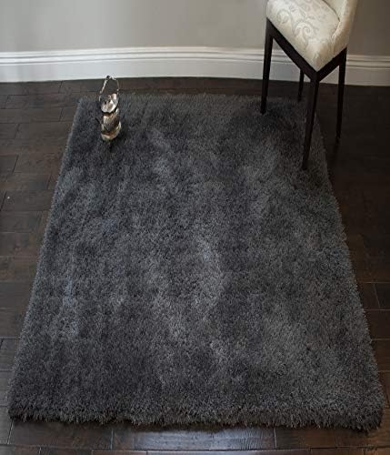 LA Fuzzy Large Huge Plush Plain Fluffy Textured Fuzzy Furry Modern Contemporary Solid Patterned 8-Feet-by-10-Feet Polyester Made Area Rug Carpet Rug Gray Grey Color