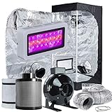 TopoLite Grow Tent Room Complete Kit Hydroponic Growing System LED 300W/ 600W/ 800W/1200W Grow Light + 4"/ 6" Carbon Filter Combo + Multiple Size Dark Room (LED300W+24"X24"X48"+4" Filter Combo)