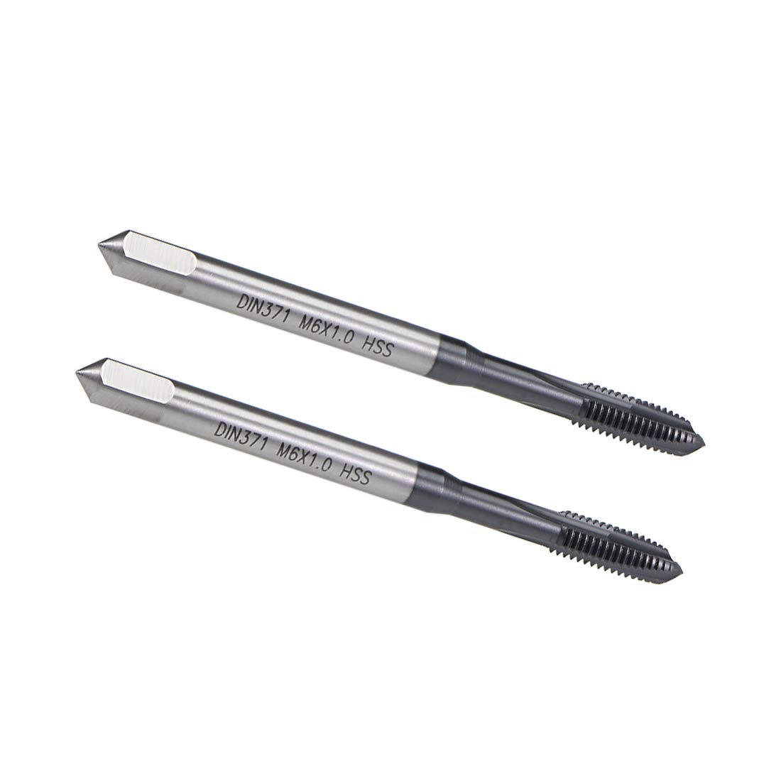 sourcing map M6 x 1 Spiral Point Threading Tap, H2 Tolerance High Speed Steel TICN Coated, Round Shank with Square End, DIN371/376, Metric Screw Taps Tapping Bit for Thread Repair, 2pcs