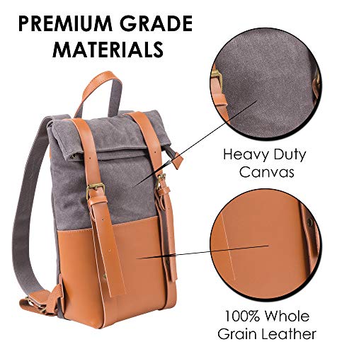 Primeware 2-Bottle Wine Leather Backpack | Made with Full Grain Leather | Interior is Insulated with Synthetic Wool and has Divider to Protect Bottles (2-Bottle, Grey)