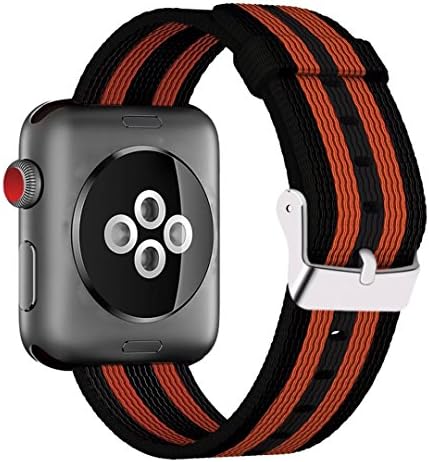 Yichan Woven Nylon Fabric Wrist Strap Replacement Band with Classic Square Stainless Steel Buckle for Apple iWatch Series 1 / 2 / 3,Sport &amp; Edition,42mm,Black Orange Stripes