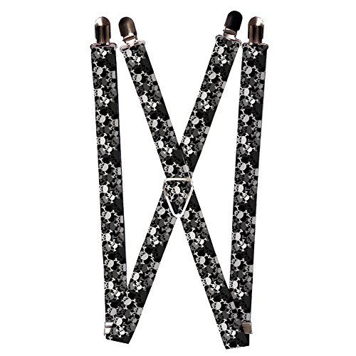 Black Grey White Skull Cross Bones Collage Suspenders