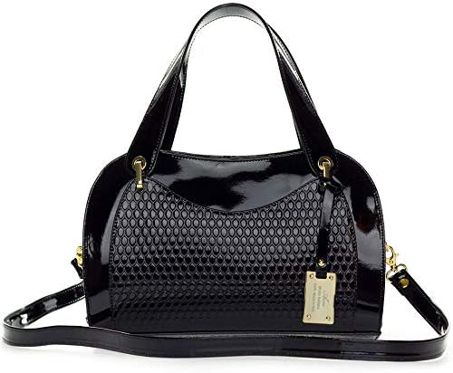 AURA Italian Made Black Patent Embossed Leather Satchel Handbag