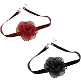 Ylapagne 2 Pcs Camellia Flower Necklace, Velvet Black Red Dark Choker Collarbone Chain, Lolita Sexy Rose Collar Neck Chain, Adjustable Soft Bridal Wedding Halloween Party Neck Jewelry for Women