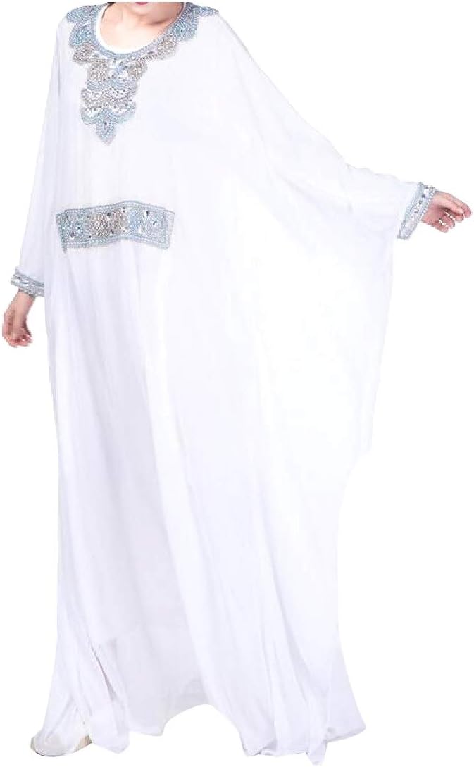 Andopa womens Solid Chiffon Double Layers Batwing Abaya Jilbab Muslim Dress