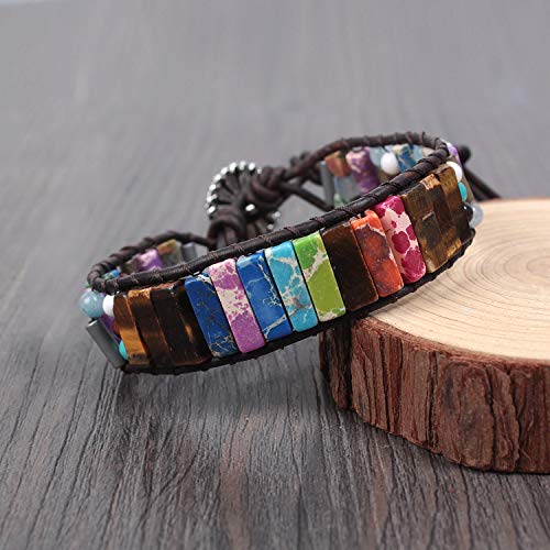 LAVI Handmade Chakra Imperial Jasper Boho Wrap Adjustable Leather Bracelet