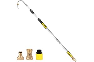 POOPLE 12FT (20ft Reach) Telescopic Gutter Cleaning Tools from The Ground, Rain Gutter Cleaners Tool with Hose Copper Attachment, Long Reach Gutters Cleaner Wand with Extension Pole
