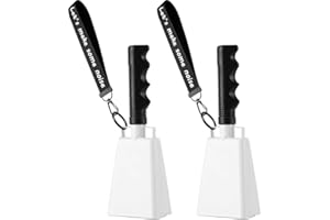 MUSFUNNY Cow Bells Noise Makers with Handle: Cowbells Hand Percussion for Sporting Events with Wrist Strap - 2pcs 8 Inch Large Loud Cheering Bell for Football Games Graduation (White)