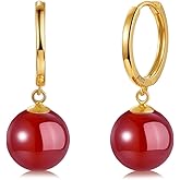 Dainty Ball Dangle Small Hoop Earrings for Women Girls Gold Plated 925 Sterling Silver Hypoallergenic 12mm Round Turquoise Agate Birthstone Drop CZ Huggie Hoops Cuffs Fashion Colorful Jewelry Gifts