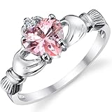 Stelring Silver 925 Irish Claddagh Friendship & Love Ring with Pink Heart CZ Sizes 4 to 10