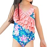 Saidi Girls One Piece Swimsuit Tiered Skirt Printed Pink