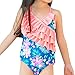 Saidi Girls One Piece Swimsuit Tiered Skirt Printed Pink