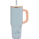 Zak Designs Disney Sutton Travel Tumbler for On the Go or At Home, 40oz Stainless Steel with Vacuum Insulation, Silicone Straw, Carry Handle, and 3D Artwork for Cold Drinks (Stitch)