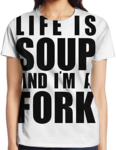 Women's LIFE IS SOUP AND IM A FORK - Sad Meme Stylish Casual Design 3D Printed Short Sleeve T Shirts Tees Small
