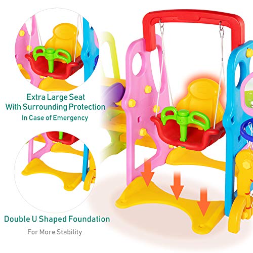 5 in 1 Climber and Swing Set, Toddler Slide and Swing Set, Basketball Hoop, Football Gate, Playset for Backyard, Playground Set, Baby Swing Outdoor & Indoor, Yard Games for Kids, Baby Outside Toys - Thumbnail 4