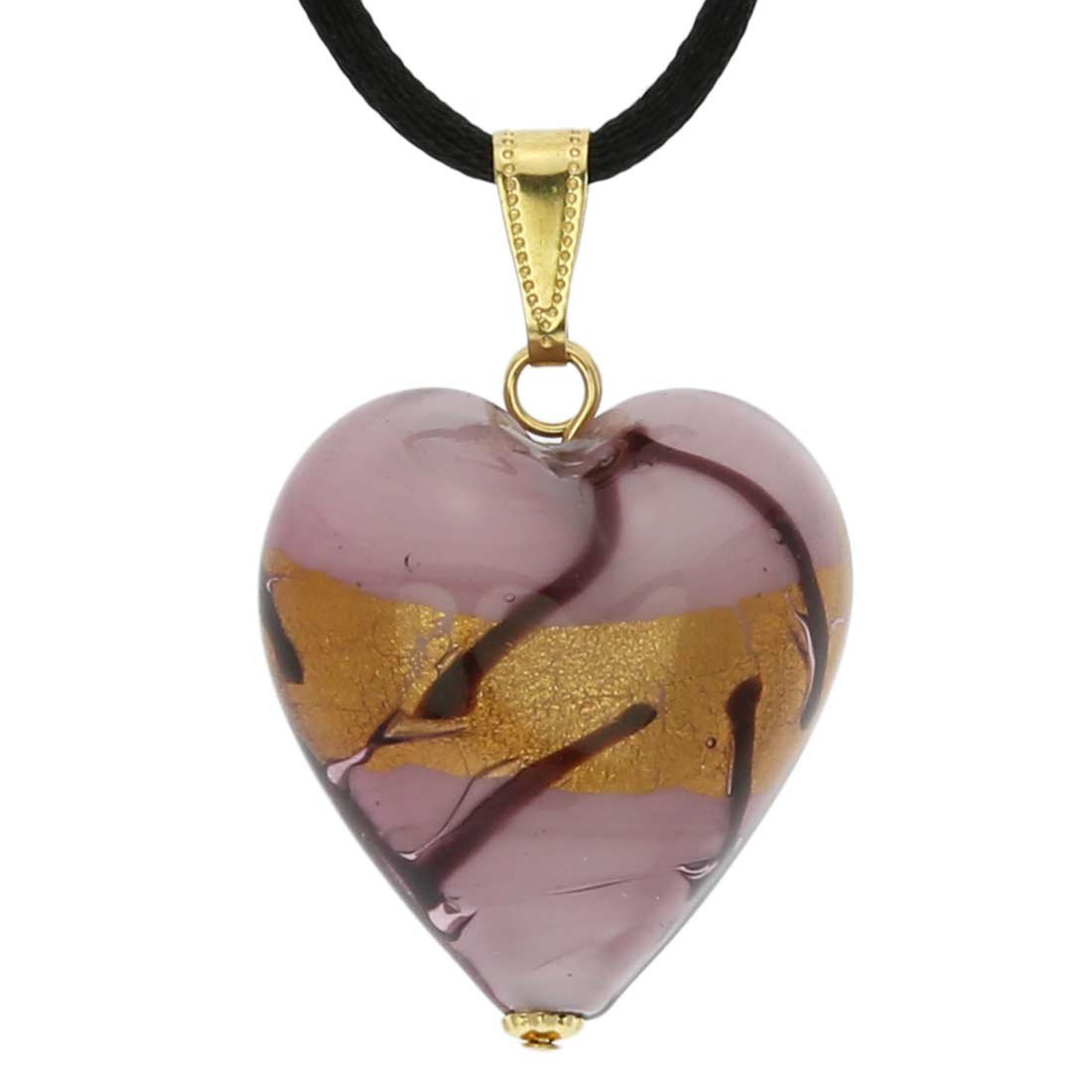 Glass Of Venice Murano Glass Heart Pendant - Lavender Gold