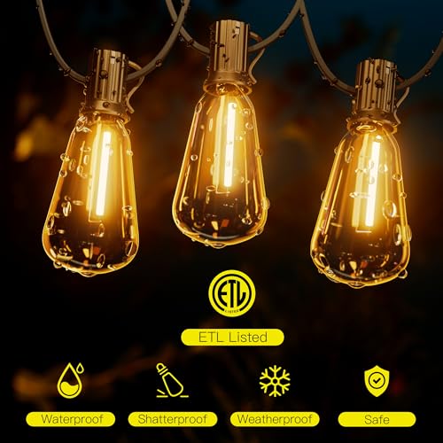 OHLUX Outdoor String Lights,180FT Shatterproof Patio Lights with 94 Dimmable ST38 LED Vintage Edison Bulb,Weatherproof 2200K Connectable Outside Hanging Lights for Deck Porch Cafe Garden Yard