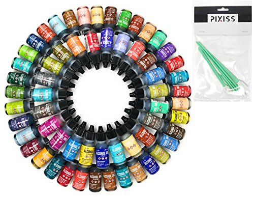 50x Tim Holtz Alcohol Ink .5oz Bottles (Assorted Colors, No Duplicates) and 8X Pixiss Ink Blending Tools