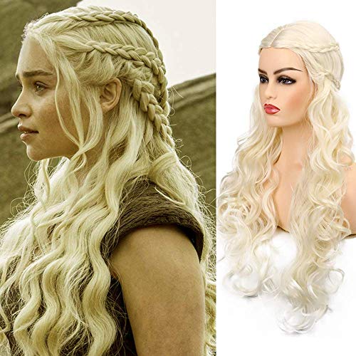 Womens Blonde Wig Long Curly Wavy Synthetic Hair Wigs Cosplay Halloween Party (Blonde) — image 1