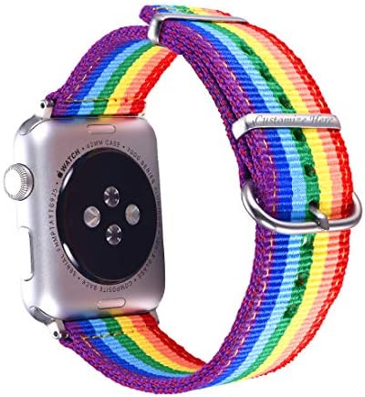 Bandmax Rainbow Wristband Compatible For Apple Watch 38MM/40MM,Engraving Available iwatch Strap Comfortable Denim Fabric Replacement Band Accessories Compatible For Apple Watch Series 5/4/3/2/1