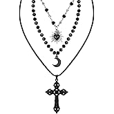 Molirex Gothic Necklace Sun Moon Cross Pendant Layered Necklaces Emo Punk Black Choker Grunge Jewelry for Women