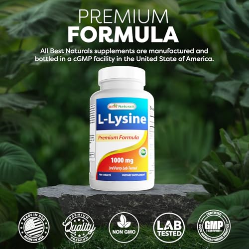 Best Naturals L-Lysine 1000mg 180 Tablets - Double Strength Lysine for stronger immune health & cold sores