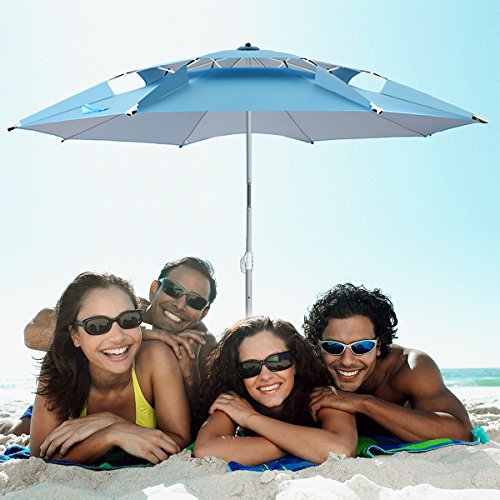 Portable Sun Shade slant Umbrella, DoerDo 2.4m Width Free Airflow 360 Degree Inclined All Direction For All-Weather, With Floor Insert Tool, Heat Insulation, Antiultraviolet - 2.4m - Thumbnail 3