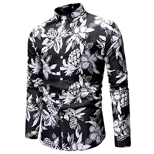 Men's Hawaii Long Sleeve Plaid Slim Fit Button Down Dress Shirt Tops (L3, 03 (Black)) - Thumbnail 2