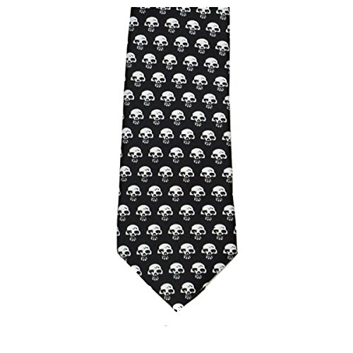 Men's Black White Skulls Neck Long Tie