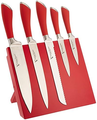 Vinluxe Premier Stainless Steel Red Culinary 6 Pieces Forged Knives Set - 2.5mm - With BONUS Red Magnetic Cutting Board