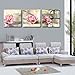 Mon Art Pink Rose Flower Print on Canvas Wall Art Red Lily Picture Music Note Artwork Wall Art for Bedroom Living Room Modern Decoration for Girls Living Room Bedroom Home Decor 16x16 3Pcs,Framed