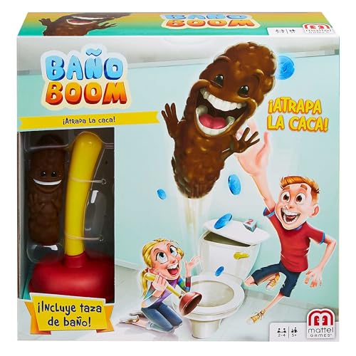 Mattel Games Baño Boom, ¡Atrapa la Caca!, juego de mesa infantil (Mattel FWW30)