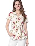 Allegra K Women's Crossover V-Neck Floral Print Self-tie Waist Wrap Peplum Top