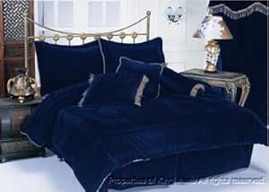 Amazon.com: 7PC NAVY VELVET COMFORTER SET BED IN A BAG