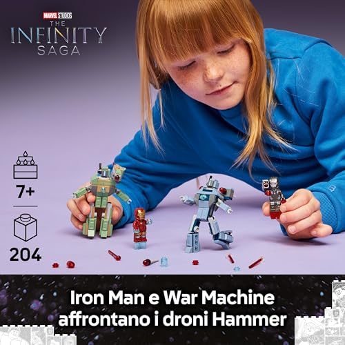 ǀ Marvel Iron Man & War Machine vs. Hammer Drones - Building Toy with 2 Minifigures & 2 Action Figures with Stud Shooters - Super Hero Gift for 7+ Year Old Boys - 76320