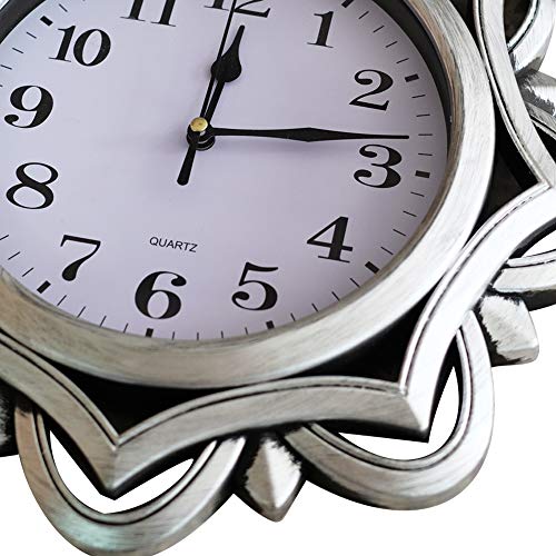 Sun-E Wall Clock Decor Silent Non Ticking Modern Vintage European Style Wall Clocks Decorative for Home,Office,Perfect Wall Decoration 12 Inch (Silver)