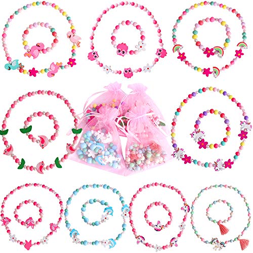 Hicdaw 18PCS Toddler Costume Jewelry Animal Friends Necklace Bracelet Set for Unicorn Party Favors Dress Up Gift for Girls - Thumbnail 7