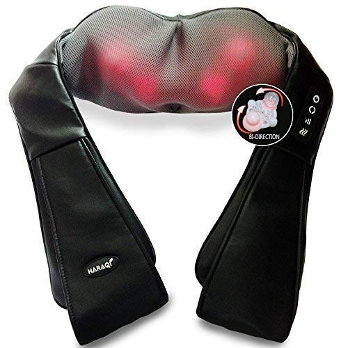 Deep Shiatsu Kneading Neck Back Shoulder 3D Rollers Massager with Heat for Home Car Office[Bi-direction,Intensity Control](Black)