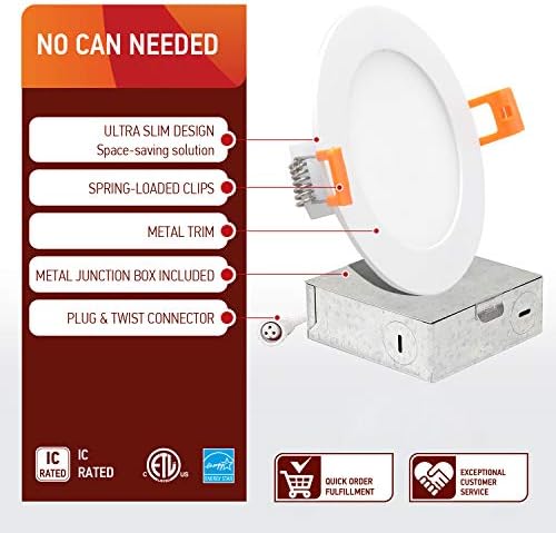Amazon Com Ostwin 4 Pack 4 Inch Led Recessed Ceiling Light Fixture With Junction Box Ic Rated Dimmable 12w 60w Eqv 900 Lm High Brightness 3000k Warm White Canless Installation Etl Energy