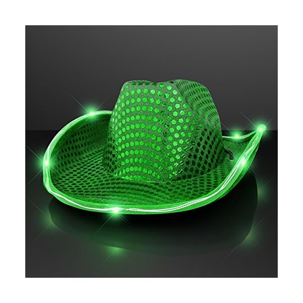 Green Sequin Light Up LED Cowboy Hat 