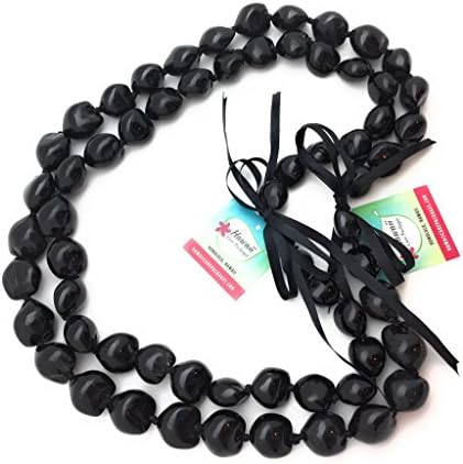 Hawaiian Kukui Nut Necklace Lei, 2 Pack, 32 inches, High Gloss, Adjustable Length, (Black)