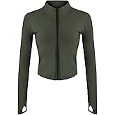 Gacaky Women's Athletic Jacket Lightweight Full Zip Up Yoga Jacket Cropped Workout Slim Fit Tops with Thumb Holes