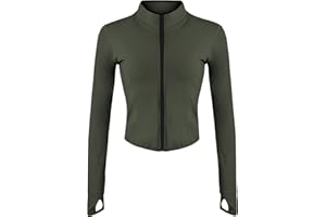 Gacaky Women's Athletic Jacket Lightweight Full Zip Up Yoga Jacket Cropped Workout Slim Fit Tops with Thumb Holes