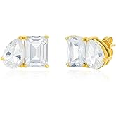 Amazon Essentials 14K Gold or Rhodium-Plated Birthstone Two-Toned Stud Earrings