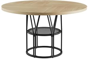 47" Round Dining Table for 4-6 People, Circle Kitchen Table with Storage Shelf and Sturdy Metal Frame, Modern Dinner Tables f