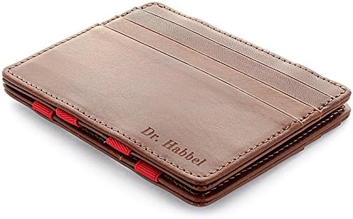 Men Magic Wallet Flap Boy Slim with Engraving - The Original - RFID Blocking Credit Card Holder Front Pocket Sleeve - Dark Brown Red
